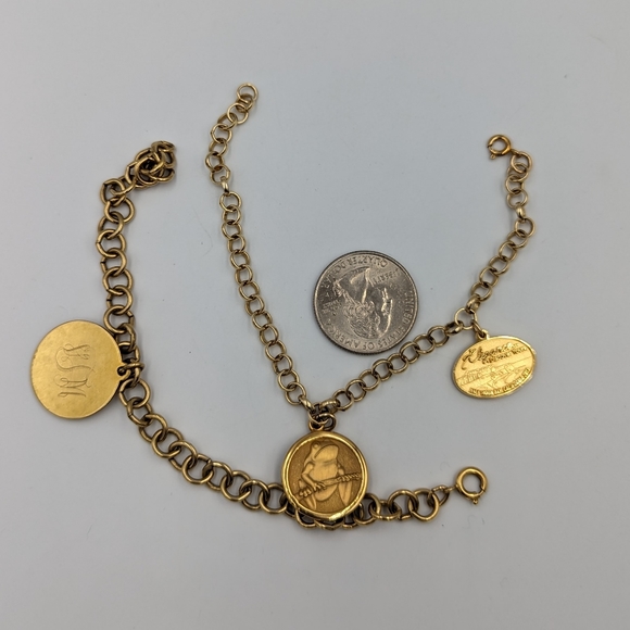 Two Gold Filled Charm Bracelets With 3 Charms Vintage Spring Ring Clasps - Picture 12 of 16